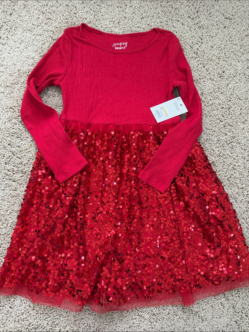 NWT Jumping Beans Red Long-Sleeve Sequin Skirt Holiday Dress size 6